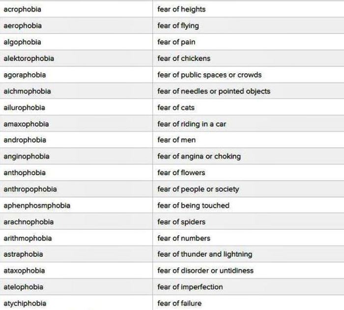 Words that end with phobia