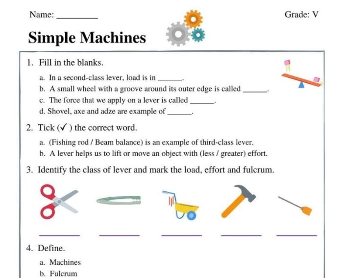 Simple machines worksheet answer key